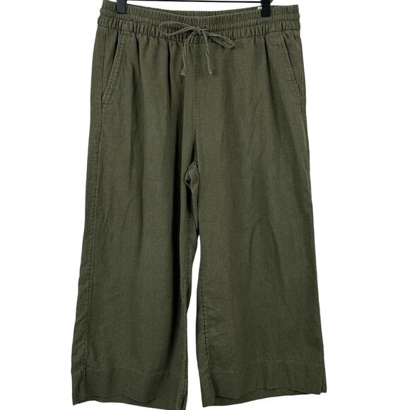 Banana Republic Women Wide Leg Crop Pants Linen Baggy Boho Army Green Medium - Picture 1 of 8